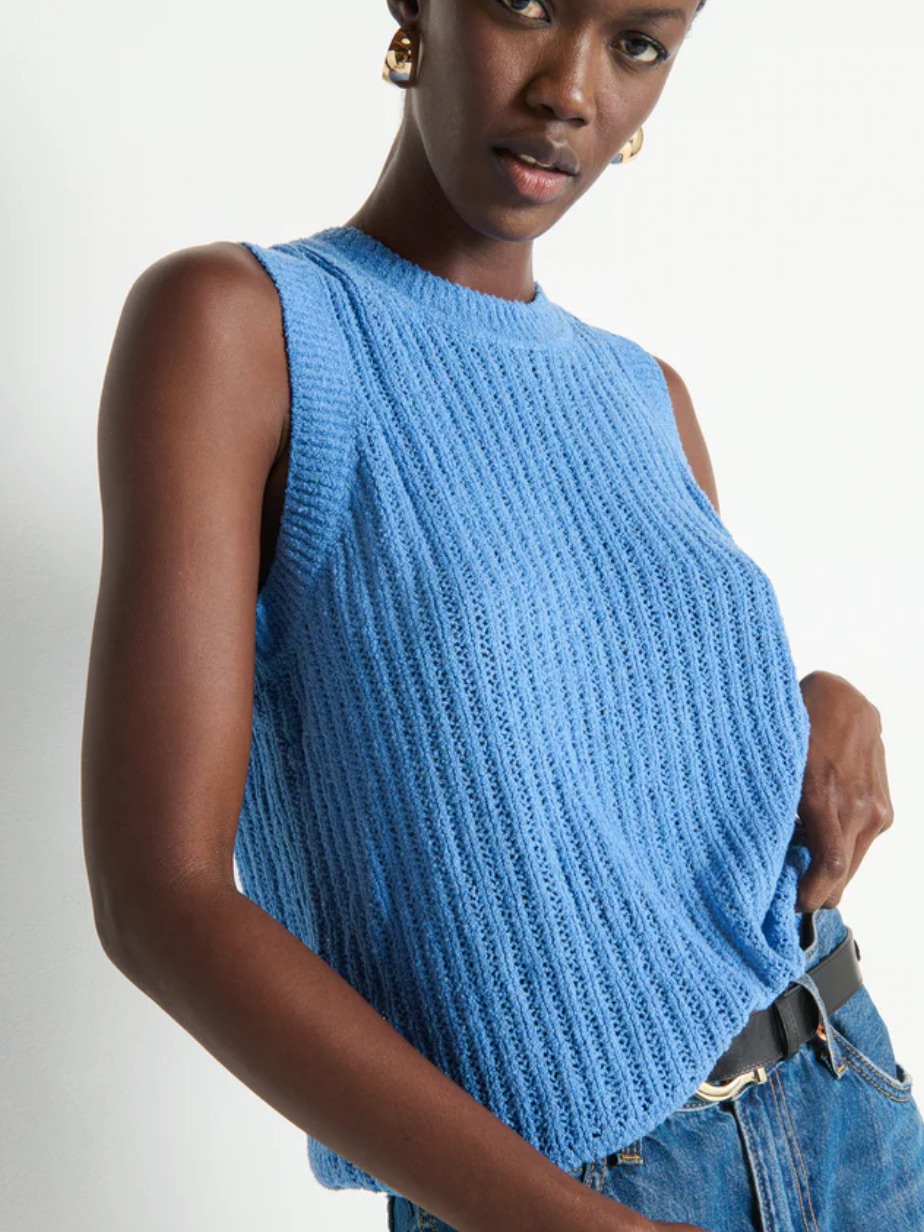 Nwt Nation La Elliana Pima Cotton Knit Tank Top In Laguna Blue Size Small